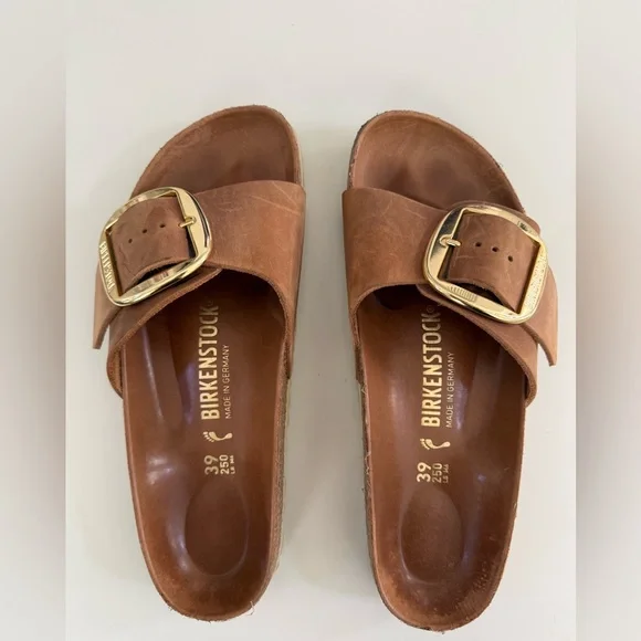 Birkenstock Women's Tan Madrid Sandals with Gold Big Buckle - Picture 1 of 5
